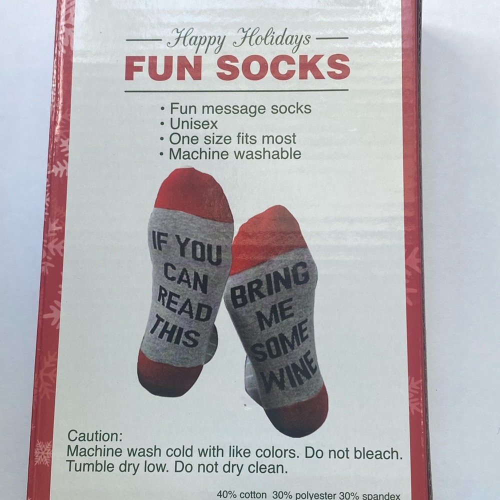 2 for $10 Fun Socks Red and Gray For Wine Lovers Message Socks